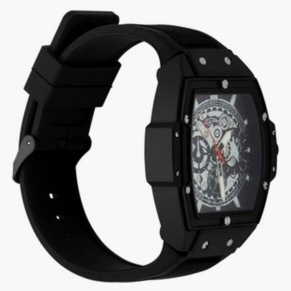ED HARDY TONNEAU BLACK/RED/SILVER 3 HAND MEN'S SILICONE STRAP WATCH**NEW! - Picture 3 of 4